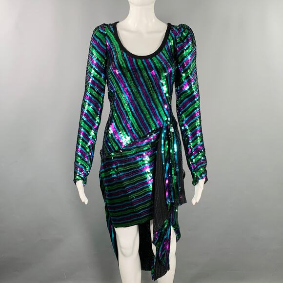 2 The Disco Black Multi Color Stripe Asymmetrical Cocktail Dress - Picture 1 of 5